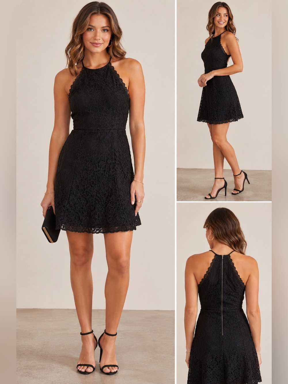 Altar'd State Black Lace Mini Halter Dress